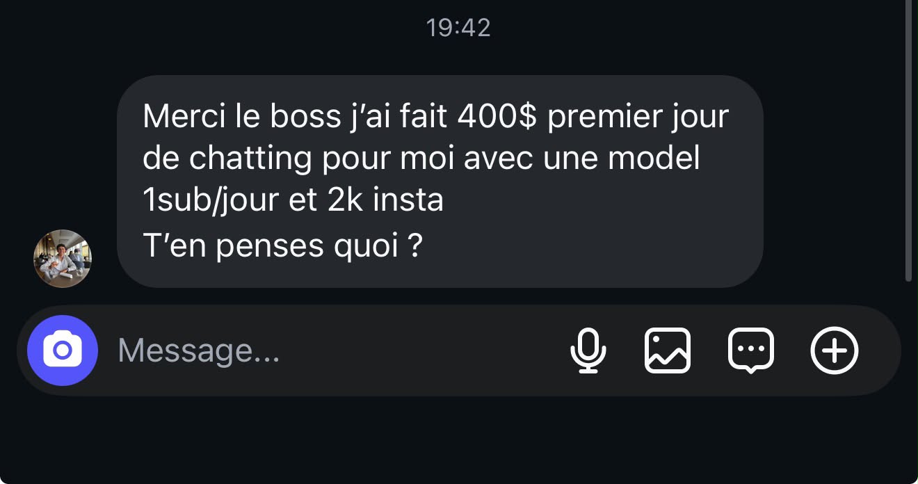 Message du membre : 400$ le premier jour de chatting