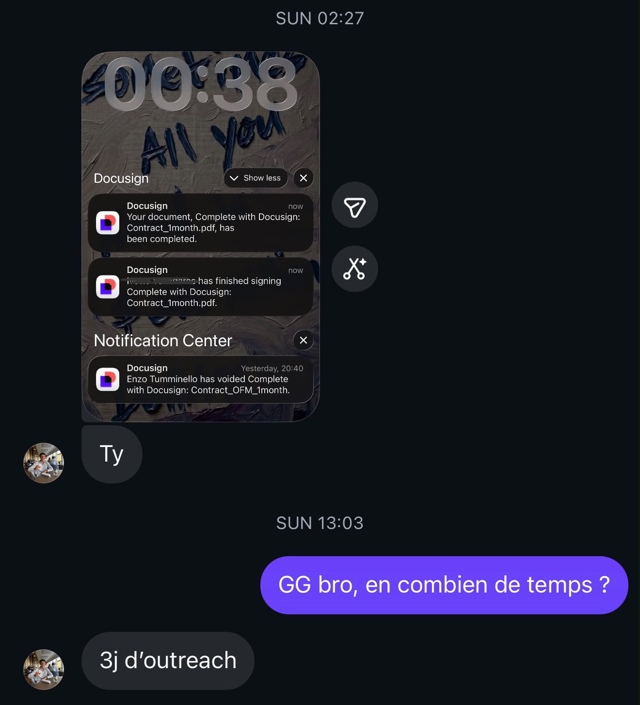 Contrat signé par le membre